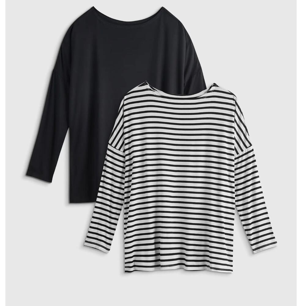 Quince Women's Black & White Striped Long-Sleeve Tops (2-Pack)